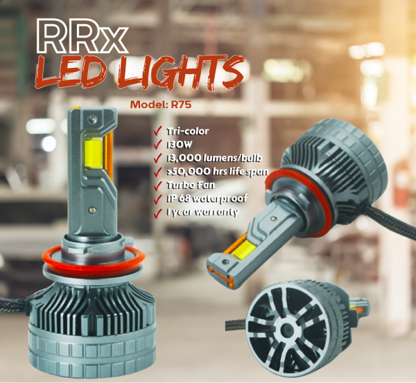 RRx LED Lights RF11 R75 130W H4 Tri-color 12v 24v
